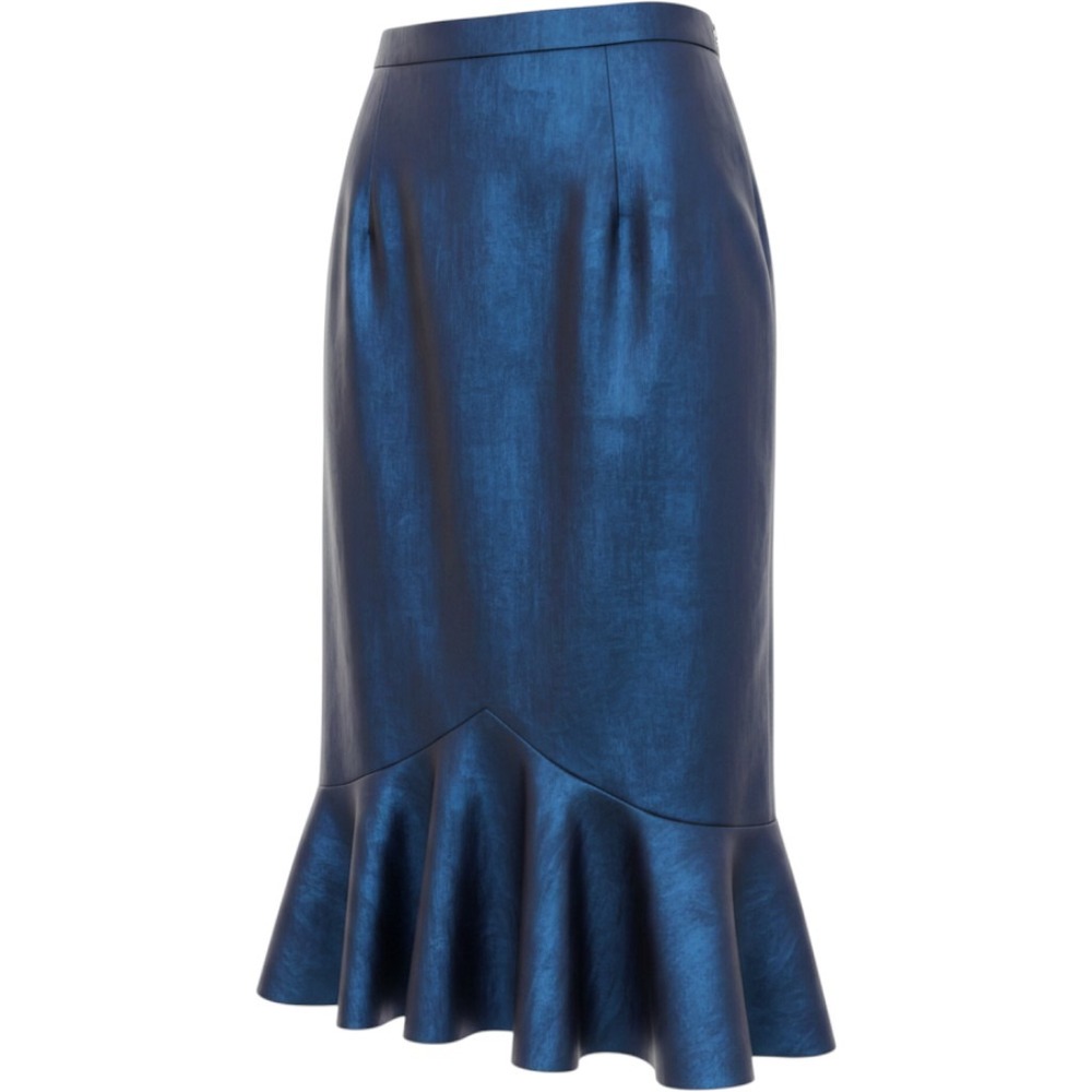Adrianna Papell Evening Essentials Blue Metallic Ruffle Hem Midi Skirt Size 6
